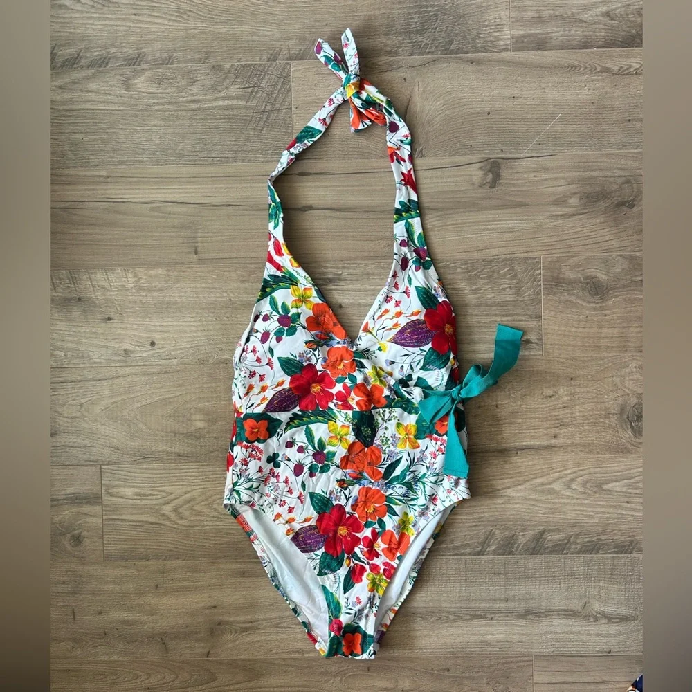 J.Crew Floral Swimwear Halter one-piece swimsuit in Ratti Island botanical print - Picture 1 of 9